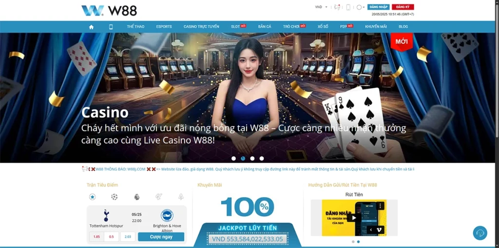 Screenshot trang chu nha cai W88